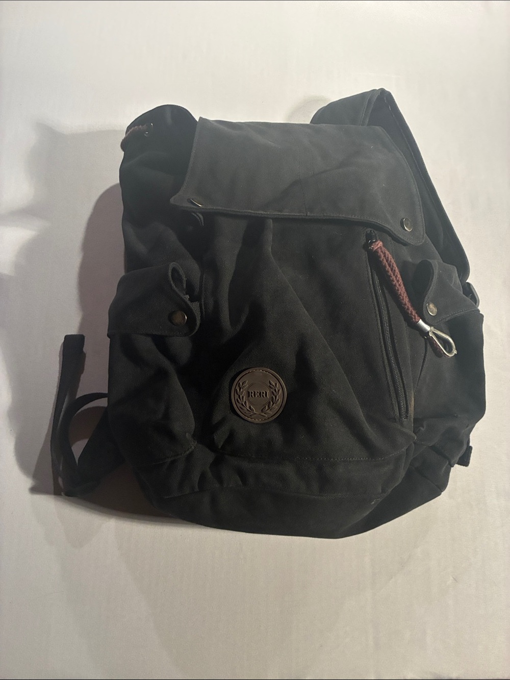 Men's Black Canvas Backpack with Front Flap - Unbranded